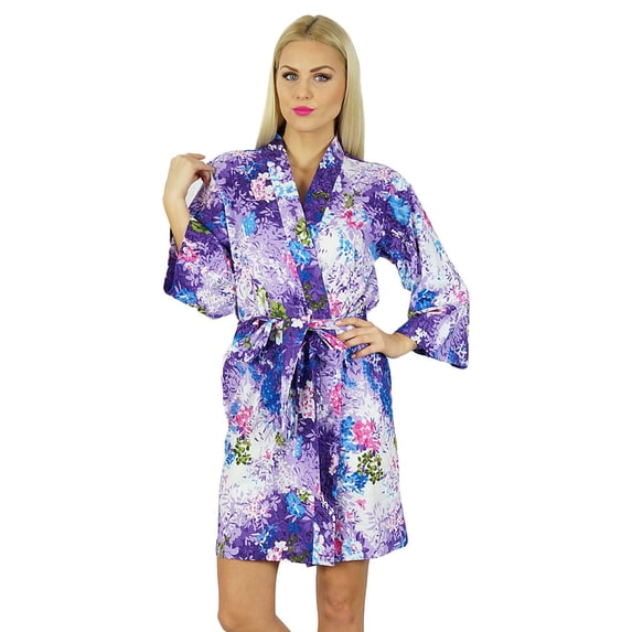 Bimba Women Short Cotton Robe Bridesmaid Getting Ready Wrap Cover Up