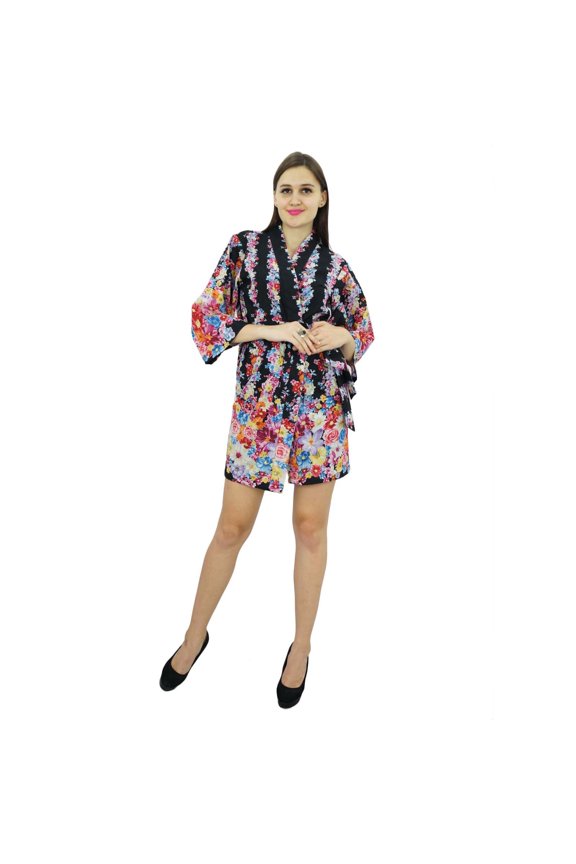 Women Short Cotton Robe Floral Printed Bridesmaid Getting Ready Robe