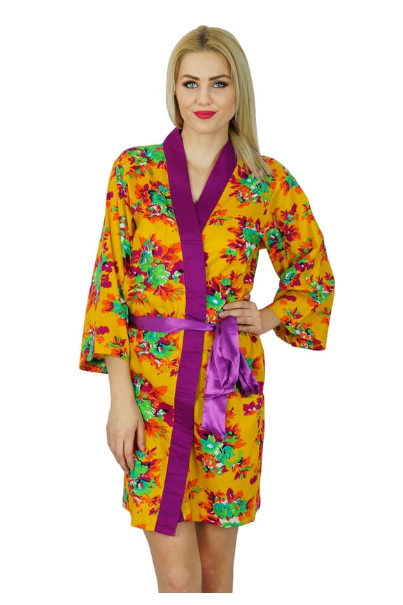 Women Short Cotton Robe Floral Printed Getting Ready Bridesmaid Robes