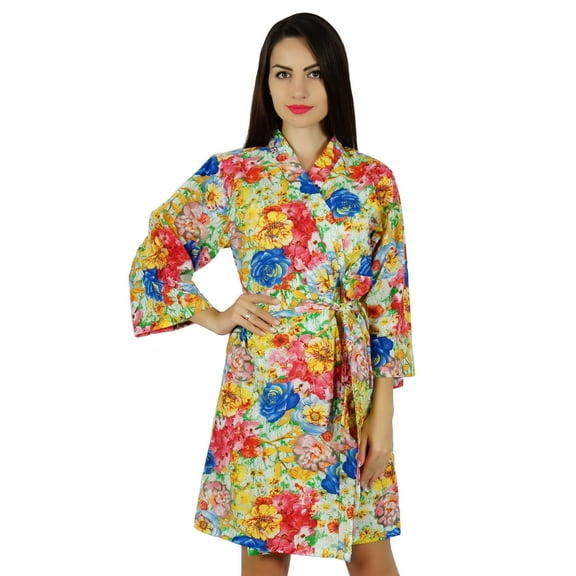 Bimba Women Short Cotton Robe Getting Ready Bride Bridesmaid Wrap Coverup