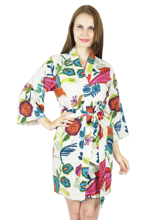 Women Short Cotton Robe Getting Ready Bridesmaid Robes- Off White