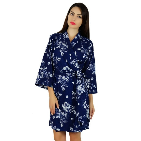 Bimba Women Short Cotton Robe Getting Ready Dark Coverup Bridesmaid Bride Gift