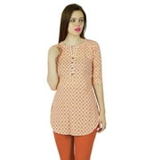 Bimba Women Short Cotton Tunic Orange Kurta kurti short Sleeve