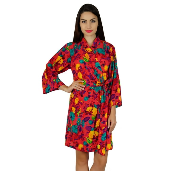 Bimba Women Short Floral Cotton Robe Bride Bridesmaid Getting Ready Coverup Gift