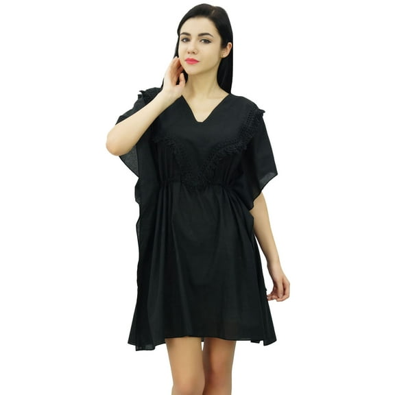 Bimba Women Short Kaftan Cotton Summer Drawstring Waist Beach Coverup Caftan