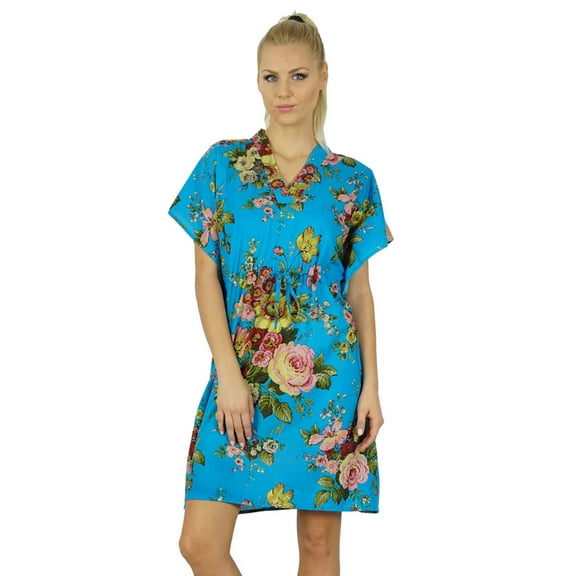 Bimba Women Short Kaftan Floral Print Beach Coverup Caftan Nightwear
