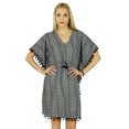 thumbnail image 1 of Bimba Women Short Kaftan With Pom Pom Lace Black Cotton Caftan Coverup Dress, 1 of 1