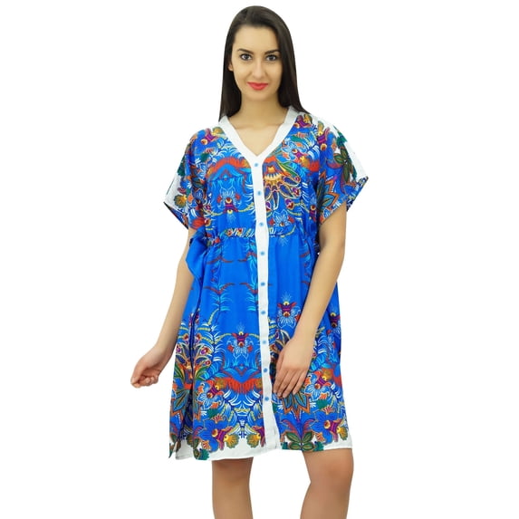 Bimba Women Short Polyester Button-Down Kaftan Beach Coverup Drawstring Caftan