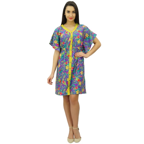 Bimba Women Short Polyester Button-Down Kaftan Beach Coverup Drawstring Caftan