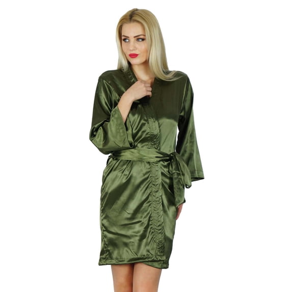 Bimba Women Short Satin Getting Ready Robe Bridesmaid Kimono Sleeve Coverup