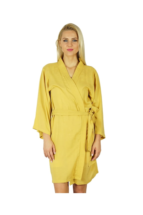 Women Short Solid Belt Robe Soft Modal Cotton Wrap Round Plain Bath Robe