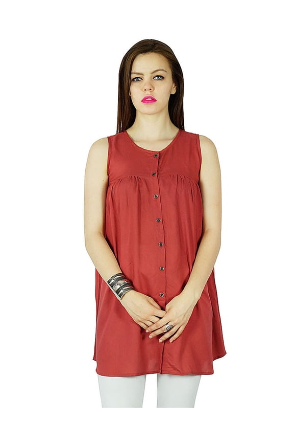 Women Short custom Tunic Top Sleeveless Cotton Blouse Button Down Kurti