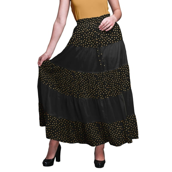 Bimba Women Skirts Long Bohemian Gypsy 5 Tier Cotton Printed Long Skirts