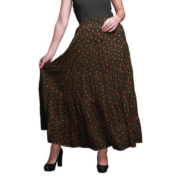Bimba Women Skirts Long Bohemian Gypsy 5 Tier Cotton Printed Long Skirts