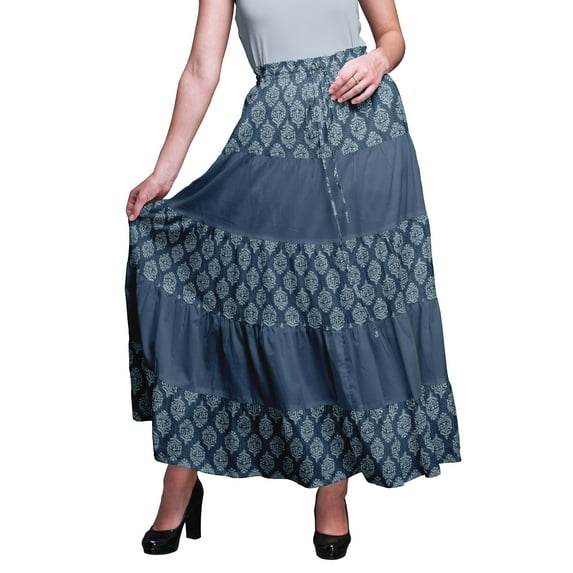 Bimba Women Skirts Long Bohemian Gypsy 5 Tier Cotton Printed Long Skirts