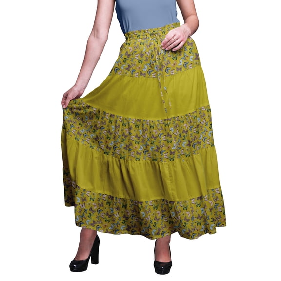 Bimba Women Skirts Long Bohemian Gypsy 5 Tier Cotton Printed Long Skirts