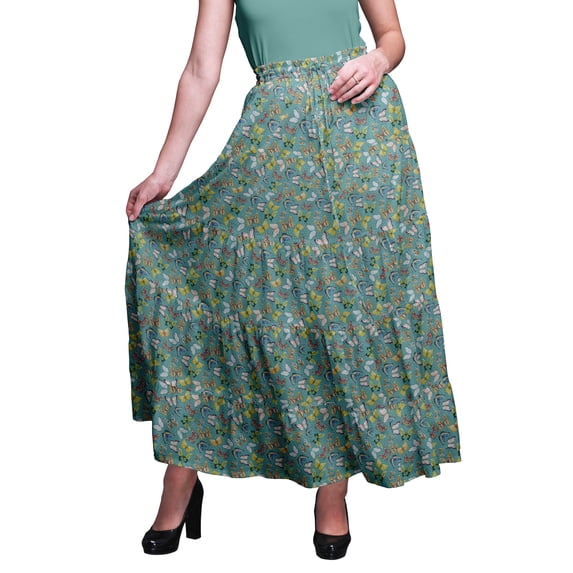 Bimba Women Skirts Long Bohemian Gypsy 5 Tier Cotton Printed Long Skirts