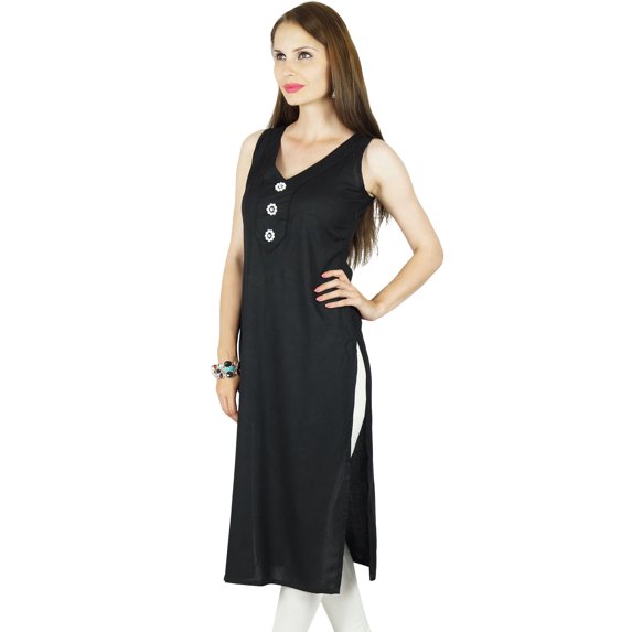 Bimba Women Sleeveless Rayon Tunic Kurti Straight Kurta Casual Indian Blouse