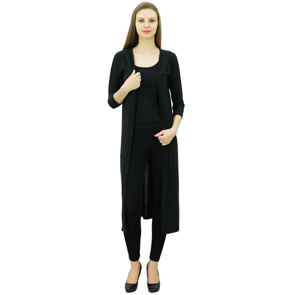 Bimba Women Spandex Soft Drape Long Shrug Cardigan 3/4 Sleeve Casual Longline Coverup Black