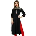 thumbnail image 1 of Bimba Women Straight Black Kurta Kurti w/ Contrast Yoke Classic Indian Clothing, 1 of 7