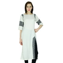 Bimba Women Straight Rayon Kurta Long custom Kurti 3/4 Sleeve White Top Ethnic Indian Blouse