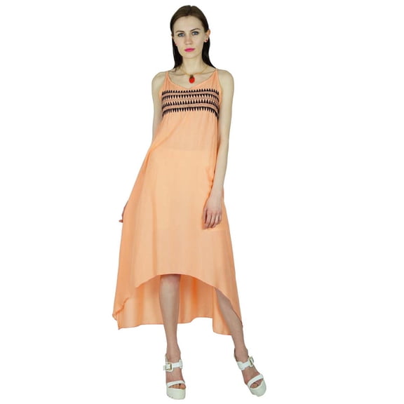 Bimba Women Summer Dress Mid Calf Length Embroidered Casual Asymmetrical Dress