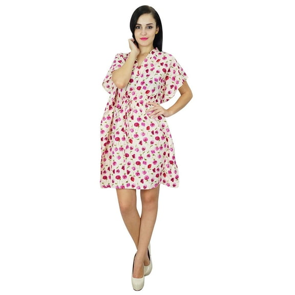 Bimba Women Wear Cotton Kaftan Dress Short Beach Cover Up Tunic Printed Caftan