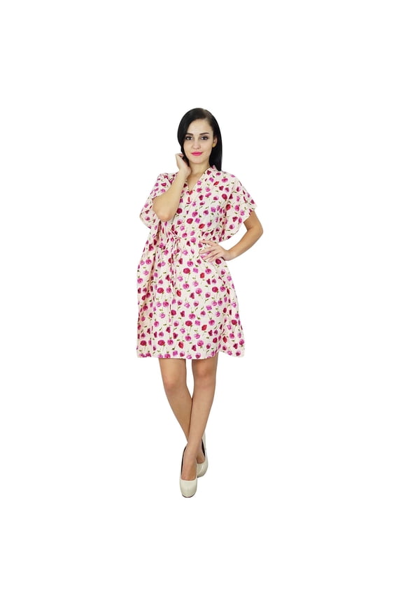 Women Wear Cotton Kaftan Dress Short Beach Cover Up Tunic Printed Caftan
