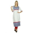 thumbnail image 1 of Bimba Women White Indian Ethnic custom Kurti 3/4th Sleeve Tunic Long Blouse Top, 1 of 6
