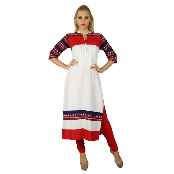 Bimba Women White Tunic 3/4 Sleeve Rayon custom Kurta Kurti Casual Formal Top