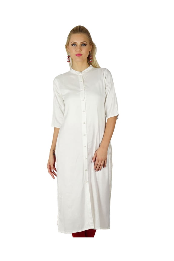 Women White Tunic 3/4 Sleeve Rayon custom Kurta Kurti Casual Formal Top