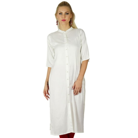 Bimba Women White Tunic 3/4 Sleeve Rayon custom Kurta Kurti Casual Formal Top