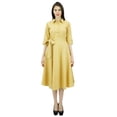 thumbnail image 1 of Bimba Women's 3/4 Sleeve Linen Collar Neck Solid Flared Shirt Dress with Side Pockets, 1 of 9