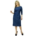 thumbnail image 1 of Bimba Women's 3/4 Sleeve Round Neck Blue Denim Dress Casual Shift Dress, 1 of 8