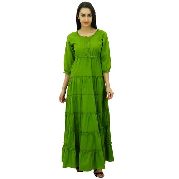 Bimba Women's 3/4 Sleeve Summer Cotton Maxi Dress Drawstring Waist