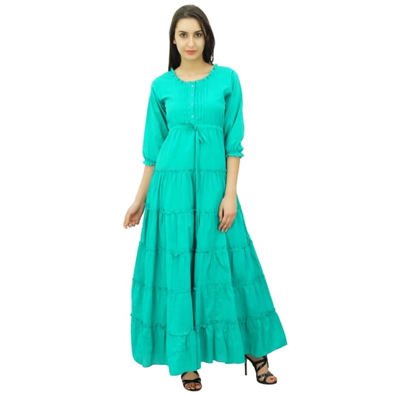 Bimba Women's 3/4 Sleeve Summer Cotton Maxi Dress Drawstring Waist