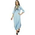 thumbnail image 1 of Bimba Women's 3/4 Sleeves Light Blue Casual Cowl Loose Maxi Dress With Scarf - 8, 1 of 5