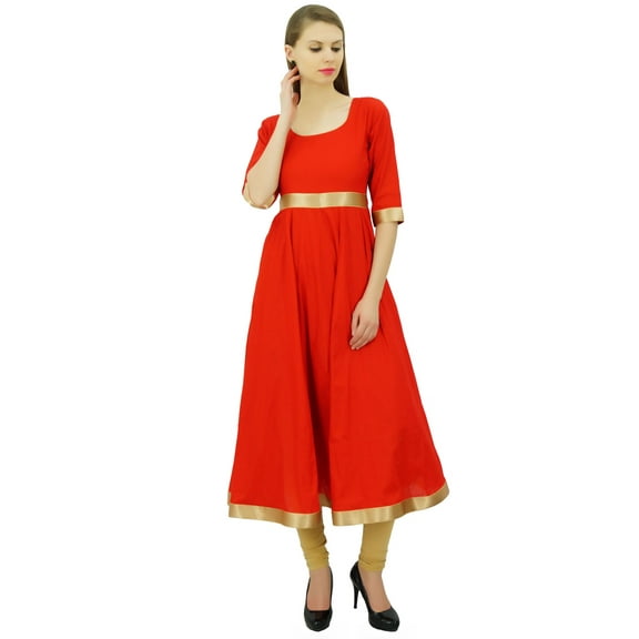 Bimba Women's Anarkali Kurti With Golden Border Dress Indian Clothing Ladies Kurta