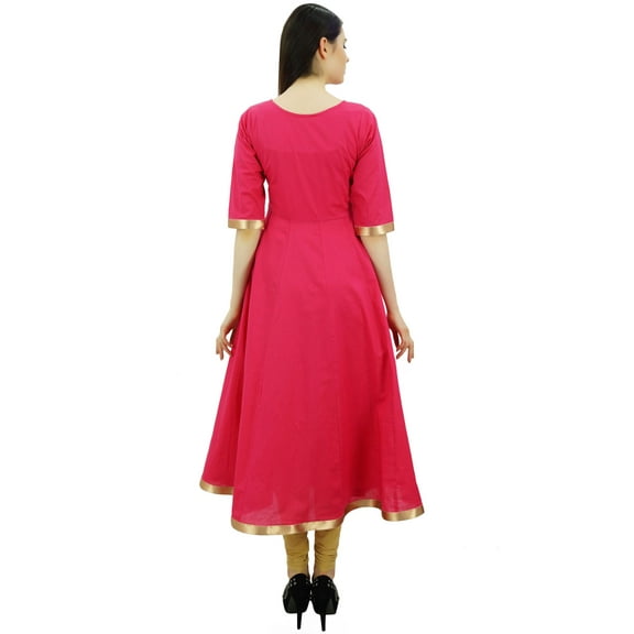 Bimba Women's Anarkali Kurti With Golden Border Dress Indian Clothing Ladies Kurta