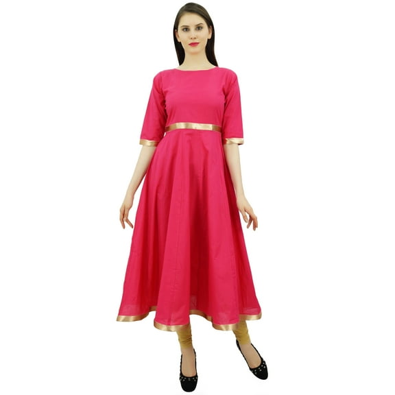 Bimba Women's Anarkali Kurti With Golden Border Dress Indian Clothing Ladies Kurta