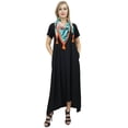 thumbnail image 1 of Bimba Women's Asymmetrical Hem Black Summer Maxi Pockets Dress With Scarf-4, 1 of 9