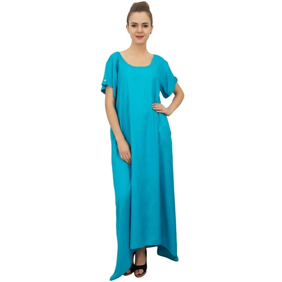 Bimba Women's Asymmetrical Hem Turquoise Pockets Dress Brown Maxi With Scarf-6