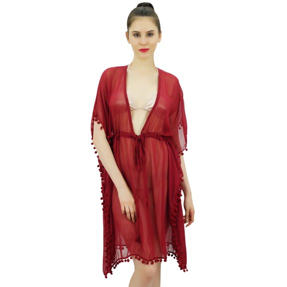 Bimba Women's Bathing Suit Cover Ups Georgette Bikini Swimwear Cover Up Sheer Tunic
