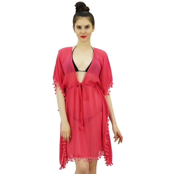 Bimba Women's Bathing Suit Cover Ups Georgette Bikini Swimwear Cover Up Sheer Tunic