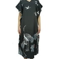 thumbnail image 1 of Bimba Women's Bird Print Black Satin Maxi Kaftan Caftan Designer Long Coverup-4, 1 of 5