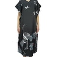 thumbnail image 1 of Bimba Women's Bird Print Black Satin Maxi Kaftan Caftan Designer Long Coverup-8, 1 of 5