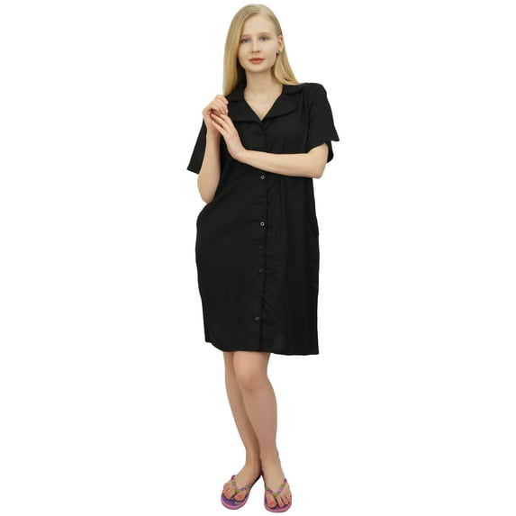 Bimba Women's Black Bridesmaid Nighty Button Down Sleepshirt With Pockets-12