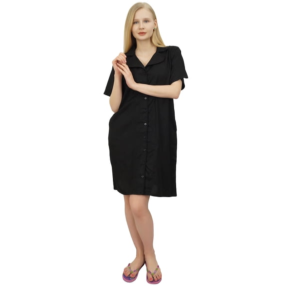 Bimba Women's Black Bridesmaid Nighty Button Down Sleepshirt With Pockets-22