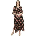 thumbnail image 1 of Bimba Women's Black Floral Printed Pattern Cotton Caftan With Kimono Sleeve-4, 1 of 5