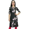 thumbnail image 1 of Bimba Women's Black Moss Georgette Kurti Summer Floral Printed Tunic Kurta-4, 1 of 6